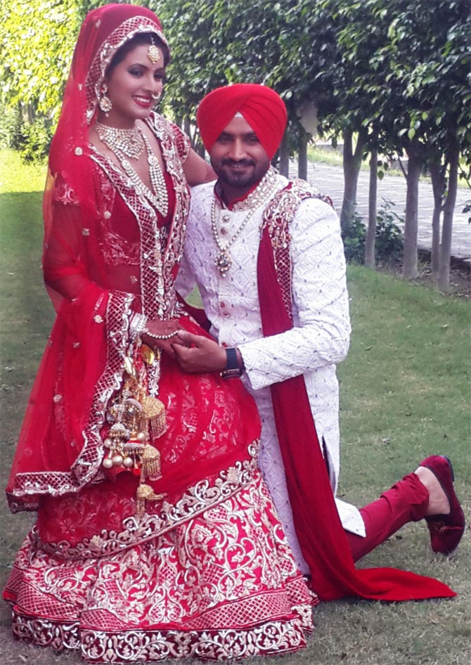 Harbhajan Singh with his wife Geeta Basra.