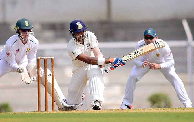 Board Presidents XI player KL Rahul in action 