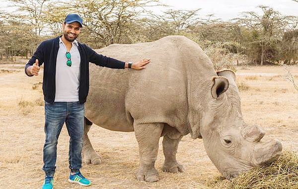 Rohit Sharma with a endangered Rhino in Kenya