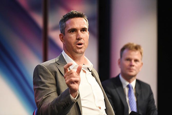 Kevin Pietersen speaks during the Sport Industry Breakfast Club in London on Thursday