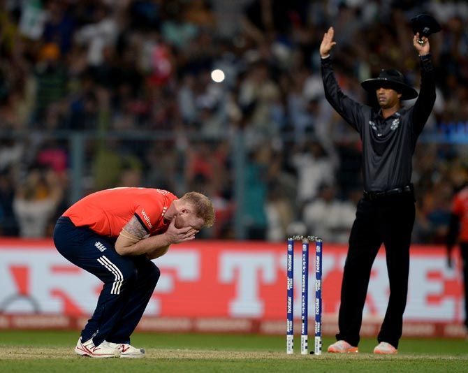 Ben Stokes, distraught, during that final over. Photograph: Gareth Copley/Getty Images