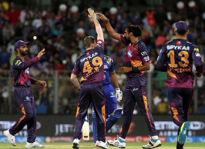 The opening game of IPL 9 at the Wankhede Stadium, Mumbai, April 9, 2016: Ishant Sharma celebrates after taking Rohit Sharma's wicket. Photograph: BCCI