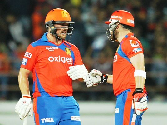 Aaron Finch and Brendon Mc Cullum of Gujarat Lions during the IPL match against Rising Pune Supergiants in Rajkot