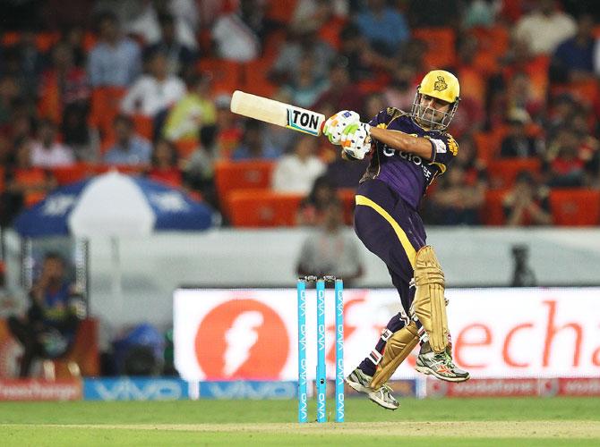 KKR captain Gautam Gambhir plays a shot