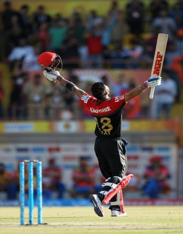 RCB captain Virat Kohli celebrates his century