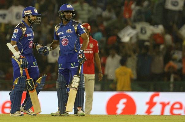 Mumbai Indians players Parthiv Patel and Ambati Rayudu during their match-winning partnership