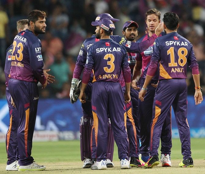 Rising Pune Supergiants team celebrate a wicket