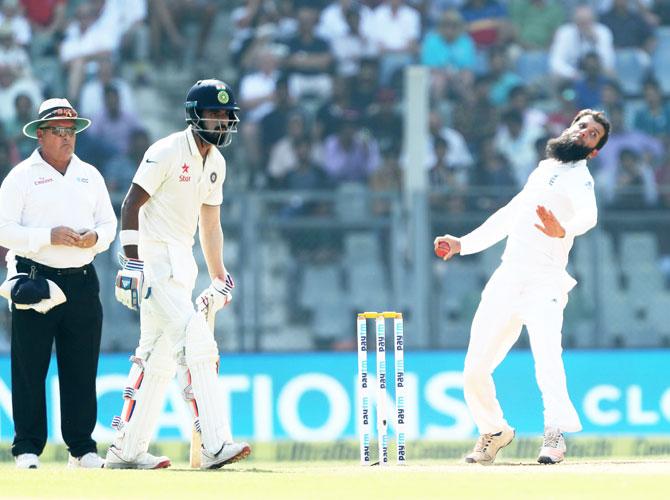 England spinner Moeen Ali, seen here bowling at the Wankhede on Day 1 of the 4th Test on Thursday, December 8