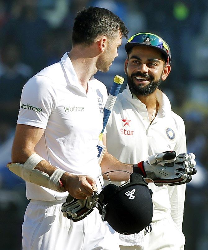 Virat Kohli speaks to James Anderson after the fourth Test ended.