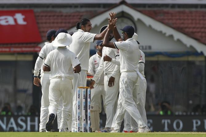 Ishant Sharma celebrates after dismissing Keaton Jennings