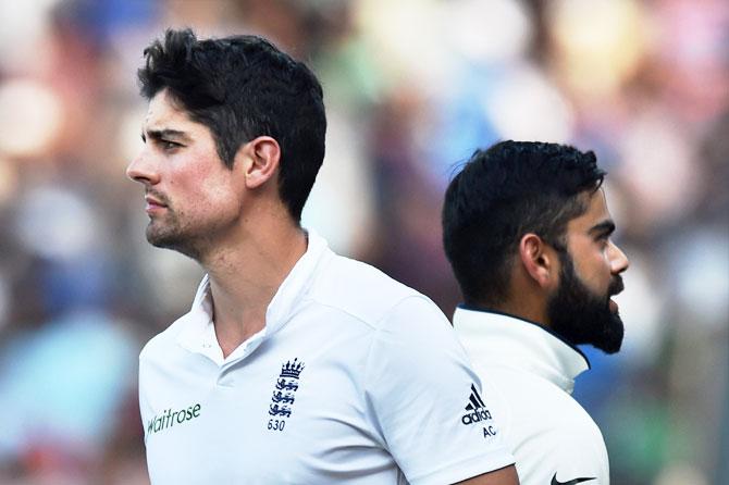 India's captain Virat Kohli and his England counterpart Alastair Cook after their Test series at MAC Stadium in Chennai on Tuesday