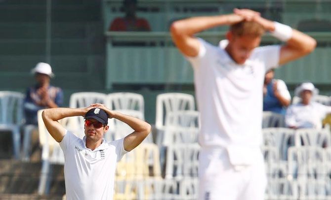 England's captain Alastair Cook reacts in the field on Day 4 of the 5th Test against India in Chennai on Monday