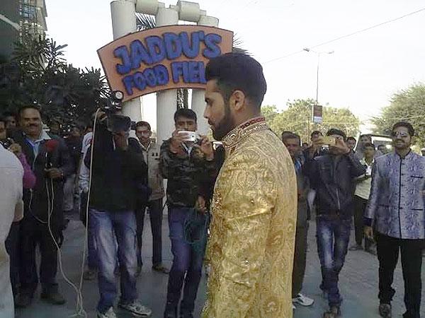 Ravindra Jadeja outside his restaurant