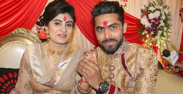 Ravindra Jadeja and Reevaba Solanki at their engagement in February. Photograph: Haresh Pandya