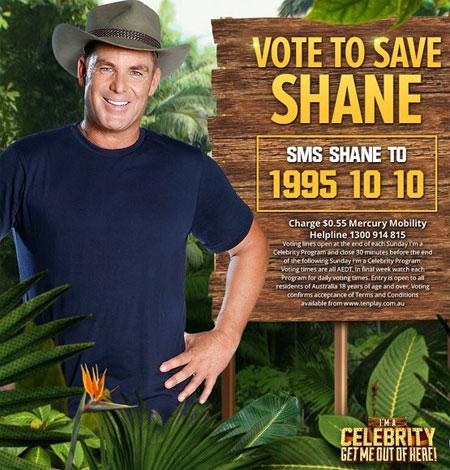 Shane Warne in the show 'I'm a Celebrity....'