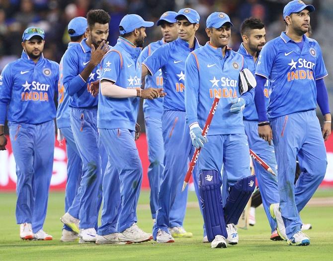 Indian players celebrate a win 