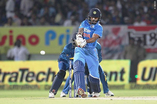 Shikhar Dhawan bats during his innings against Sri Lanka on Sunday