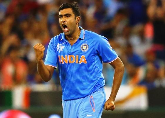 Ravichandran Ashwin of India celebrates the wicket 