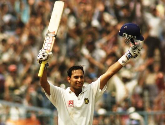 VVS Laxman of India celebrates after reaching 200 