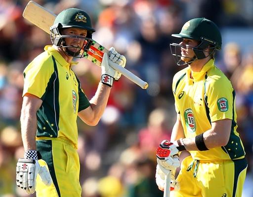 George Bailey of Australia celebrates his half century with Steven Smith 