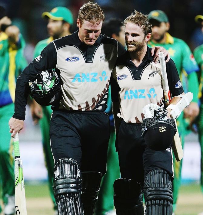  Martin Guptill of the Black Caps celebrates with Kane Williamson