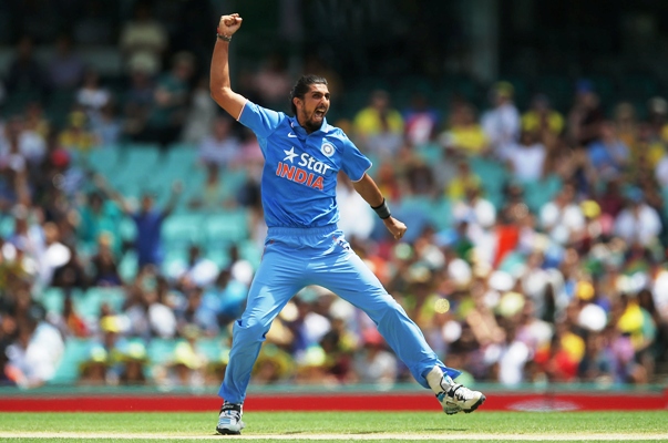 Ishant Sharma of India celebrates taking the wicket of Aaron Finch of Australia 