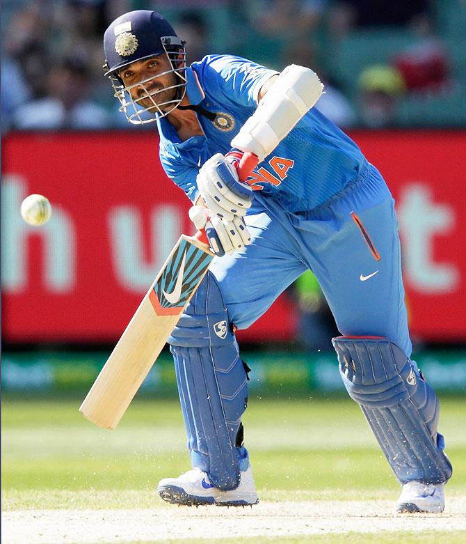 India's Ajinkya Rahane bats