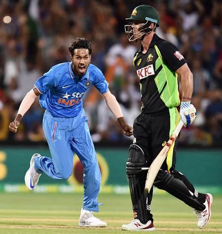 Hardik Pandya celebrates after dismissing Chris Lynn