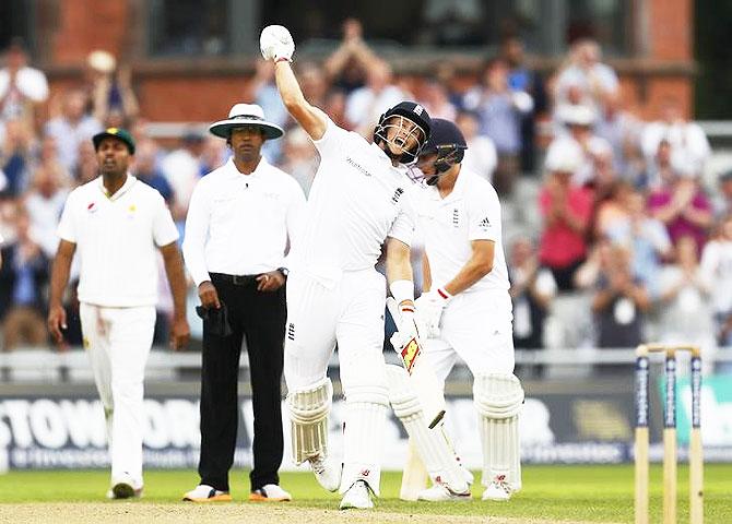 England's Joe Root celebrates his century 