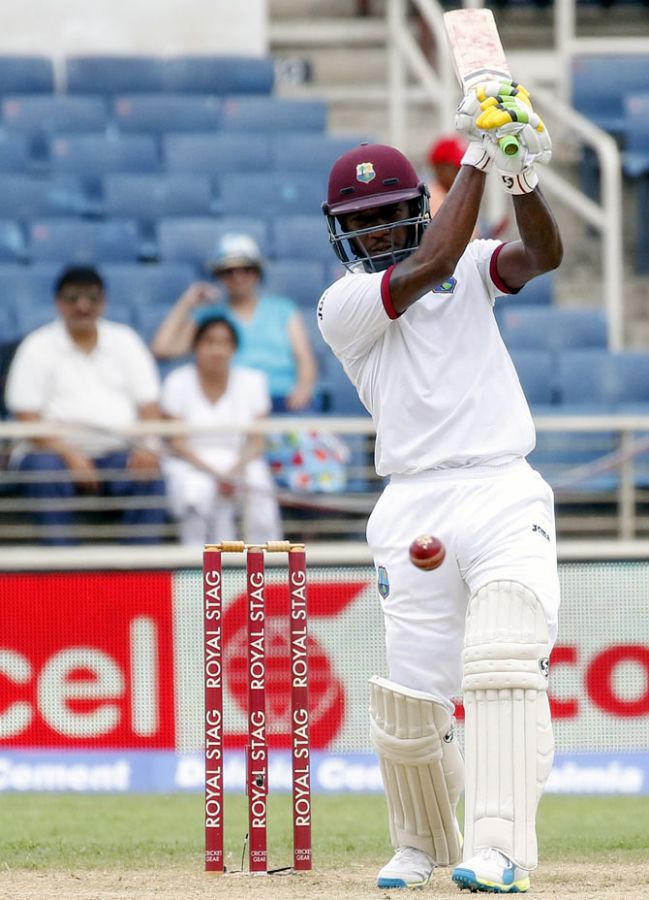 Jermaine Blackwood hits out, on Day 1 of the second Test in Jamaica