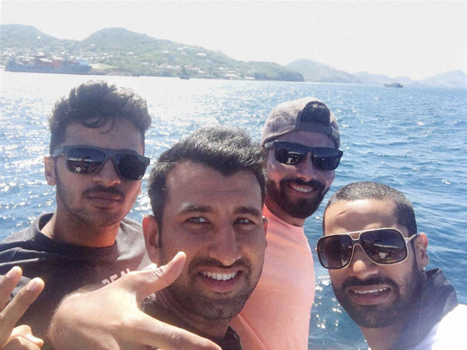 India players Shardul Thakur, Cheteshwar Pujara, Ravindra Jadeja and Shikhar Dhawan