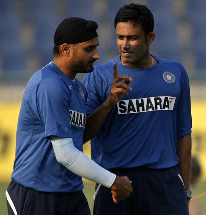 Anil Kumble with Harbhajan Singh