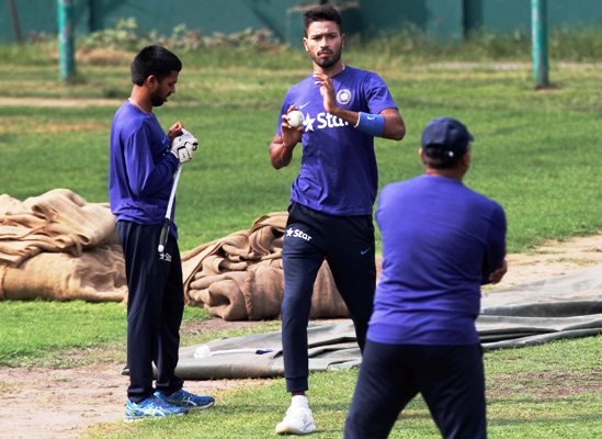 India's Hardik Pandya during a practice session 