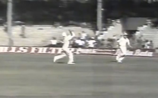 A video grab of Martin Crowe's catch to dismiss Zimbabwe's Dave Houghton in the 1987 Reliance Cup