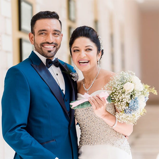 Robin Uthappa and Sheethal Goutham at their wedding ceremony