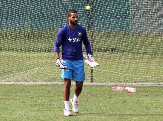 India's Shikhar Dhawan during a practice session 