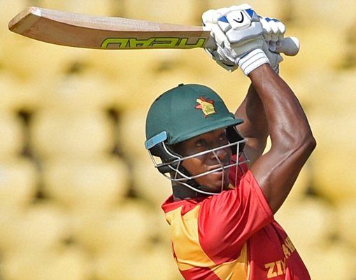 Zimbabwe batsman Vusi Sibanda plays a shot during the ICC World T20 match against Hong Kong in Nagpur.