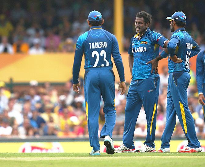 Angelo Mathews of Sri Lanka shows his frustration