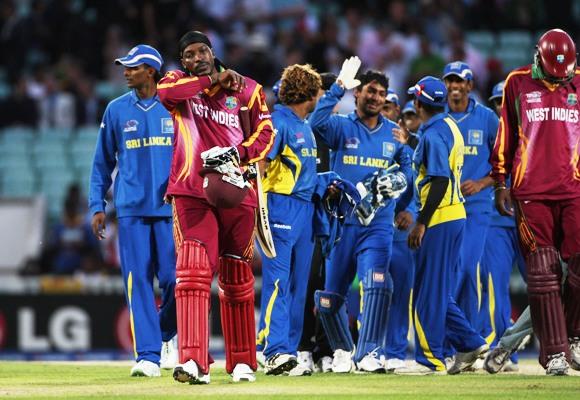 Chris Gayle of West Indies walks off