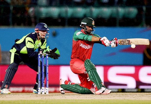 Bangladesh batsman Tamim Iqbal plays a shot 