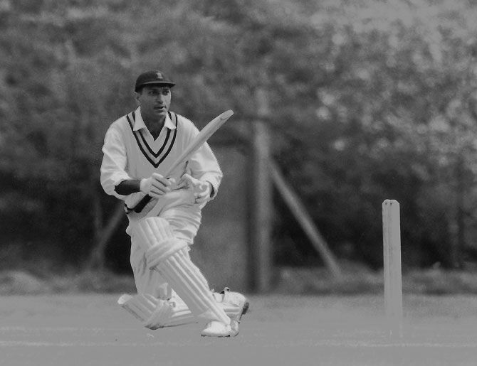 Indian cricketer Polly Umrigar batting during a practice session at Osterley, Middlesex on 23rd April 1959