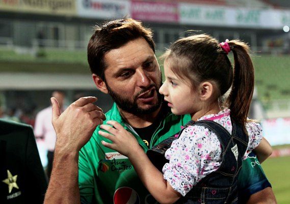 A file photo of Shahid Afridi with his daughter