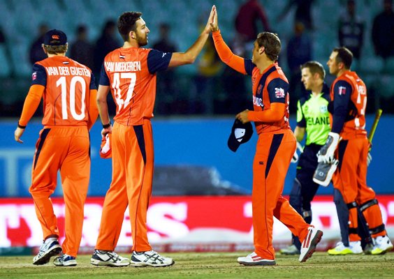 Netherlands players celebrate after victory over Ireland during the T20 World Cup 
