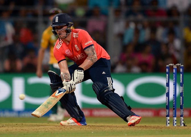 Jason Roy hits a six against England during the ICC World T20 match against South Africa in Mumbai on Friday