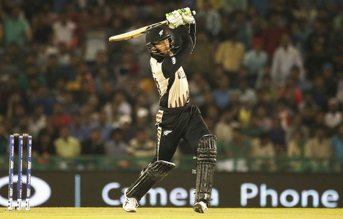 New Zealand's Martin Guptill plays a shot during their World T20 match against Pakistan in Mohali on Tuesday