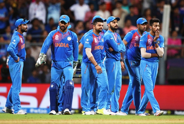 The dejected Indian players after the World Twenty20 semi-final against the West Indies at the Wankhede Stadium, March 31, 2016. Photograph: Ryan Pierse/Getty Images