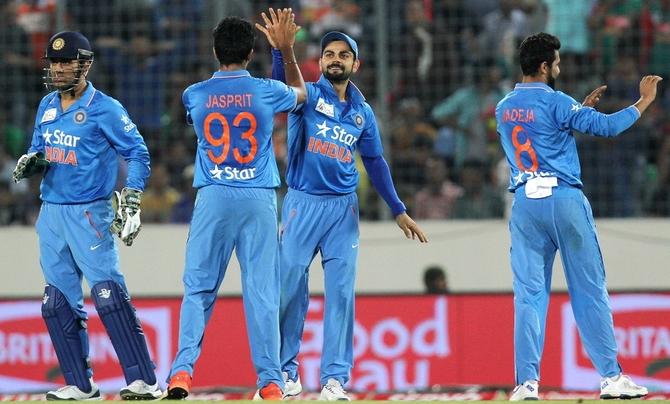 India players celebrate a wicket