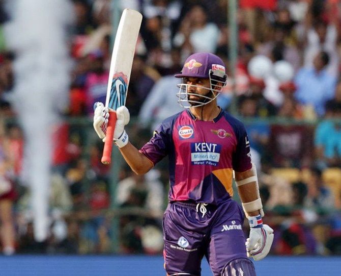 Ajinka Rahane acknowledges the crowd after scoring half a century for the Rising Pune Supergiants who were pitted against the Royal Challengers.