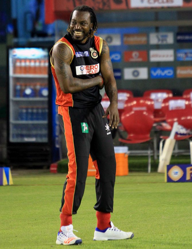 Chris Gayle of RCB during a training session