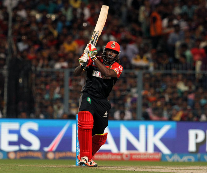 Chris Gayle hits a six